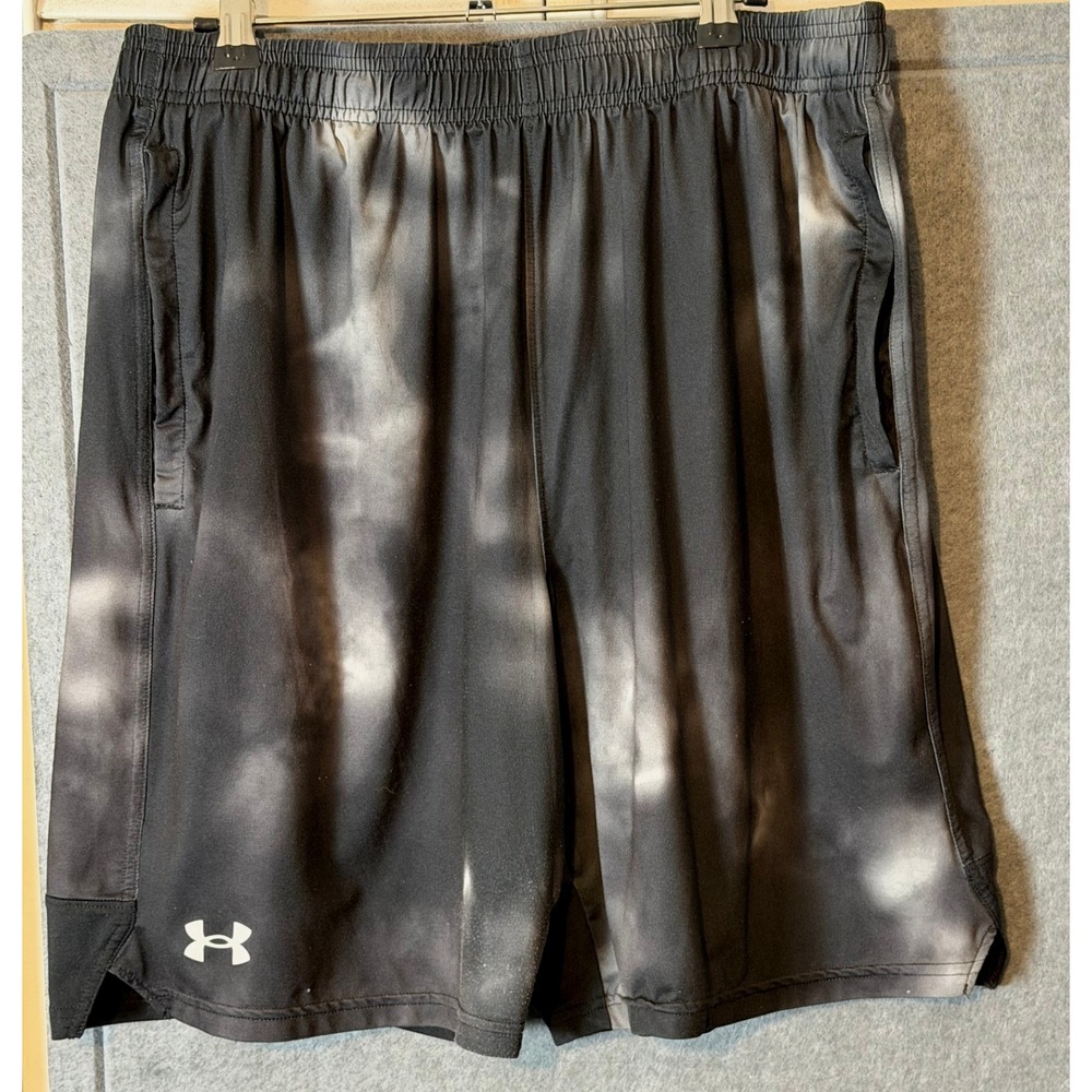 Athleisure Under Armour Shorts XL Black Tie Dye Athletic Basketball HeatGear Gym